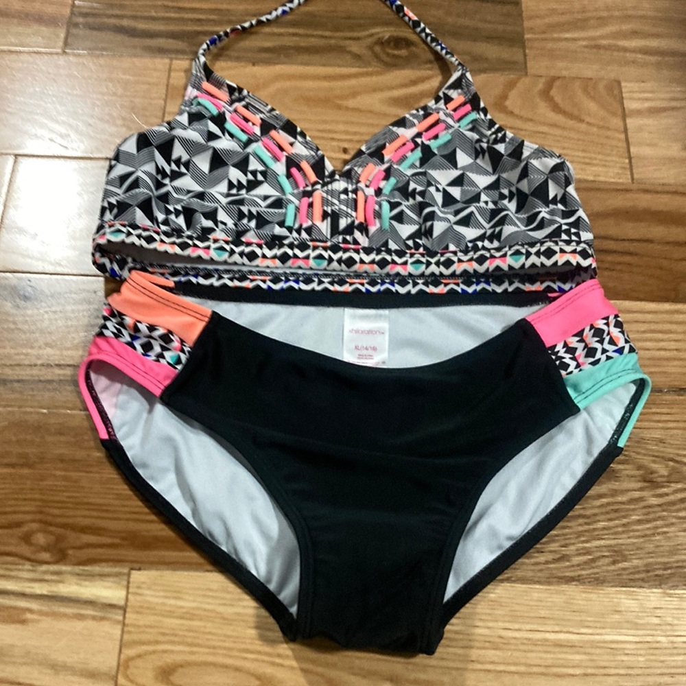 Xhilaration  black and white pattern with pink,green and orange bikini
